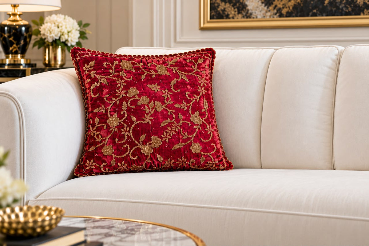 Handmade Velvet Cushion Cover (Ruby red)