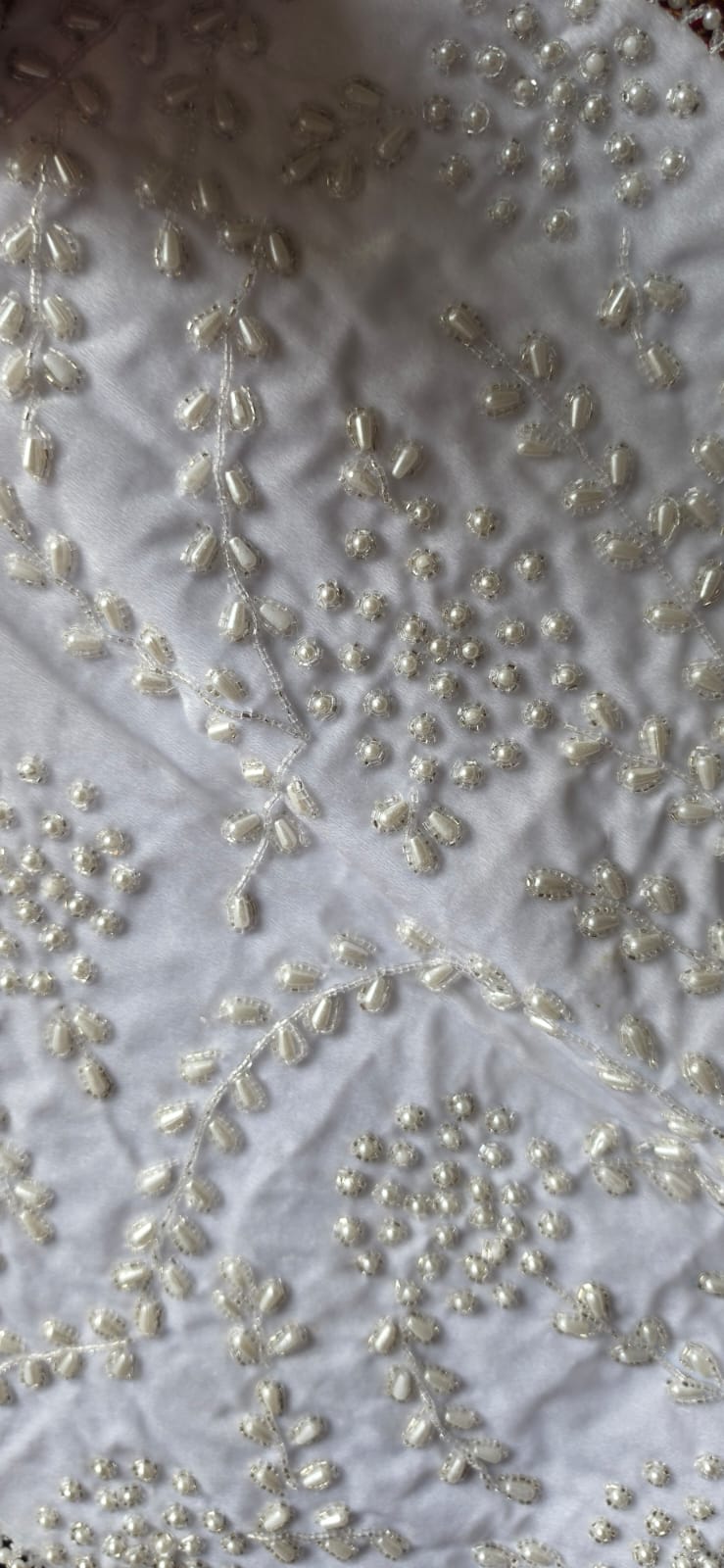 Handmade Velvet Cushion Cover (Pure White Silver and Pearl)