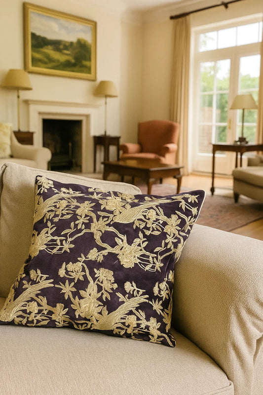 Black and Beige- Embroidered Cushion Cover