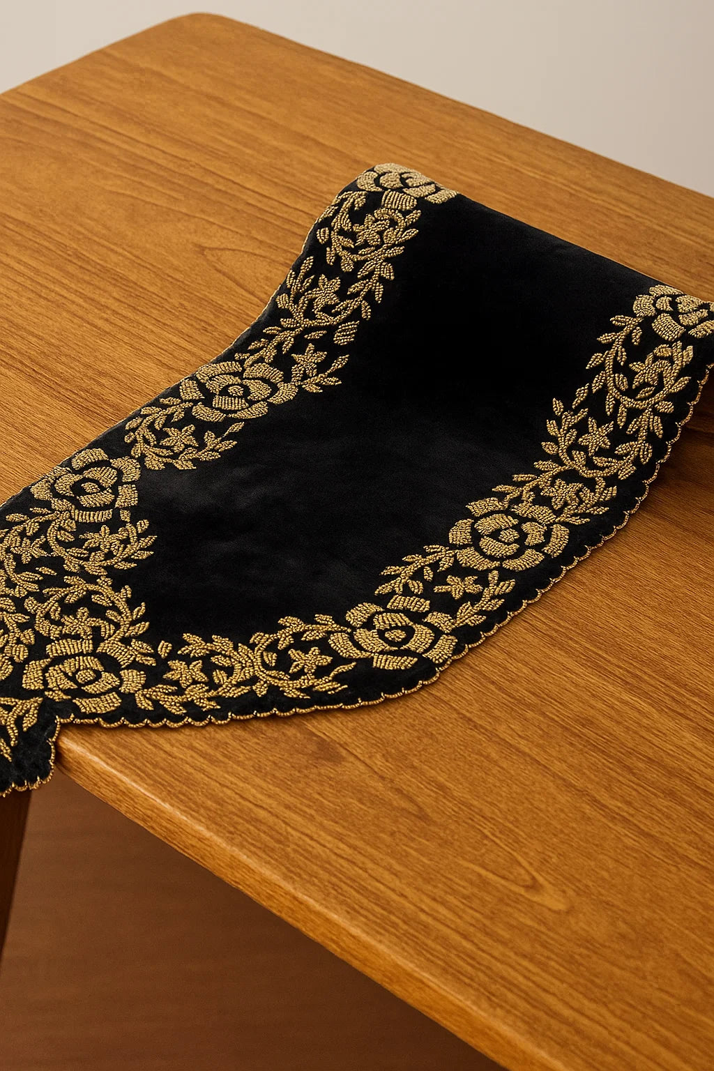 Handmade Table Runner (Black and Gold Border)