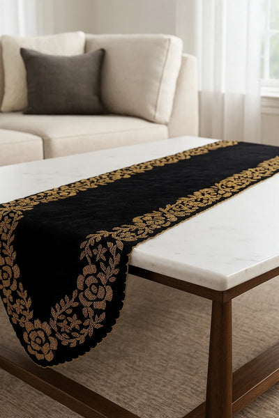 Black and Gold Handmade Beaded Table Runner Set (Border design)