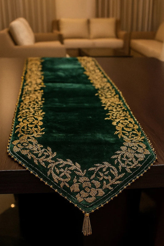 Handmade Beaded Runner - Emerald Green ( Border Design)