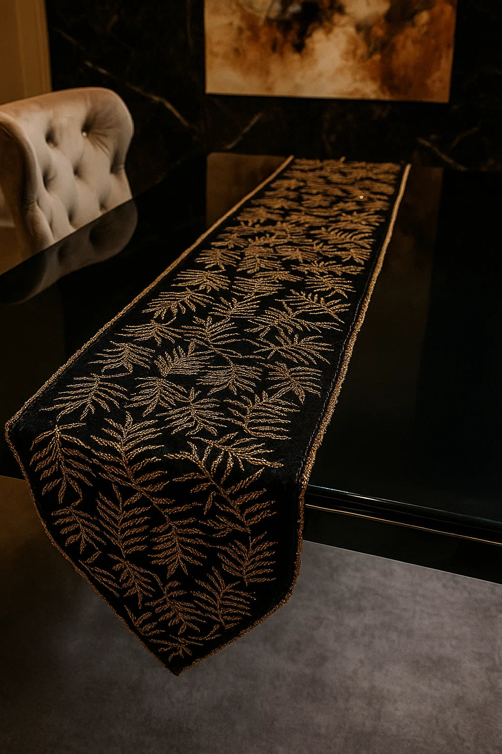 Handmade Table Runner (Black and Gold -3)