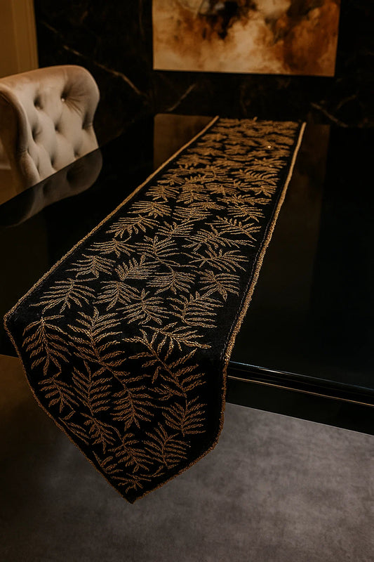 Handmade Table Runner (Black and Gold -3)