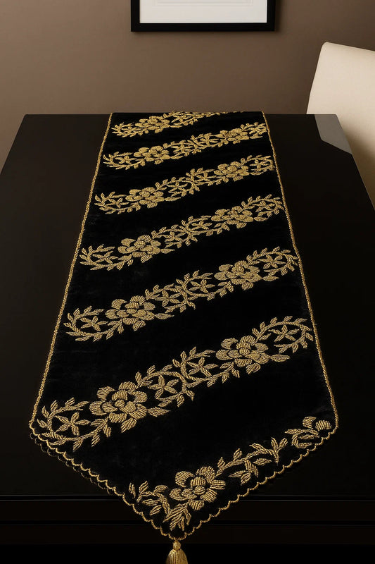 Handmade Table Runner (Black and Gold Diagonal)