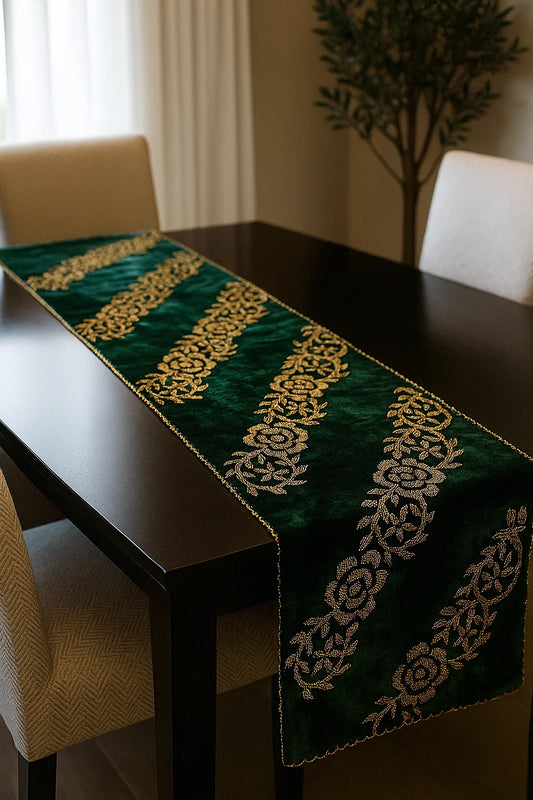 Handmade Table Runner- Emerald Green (Diagonal design)