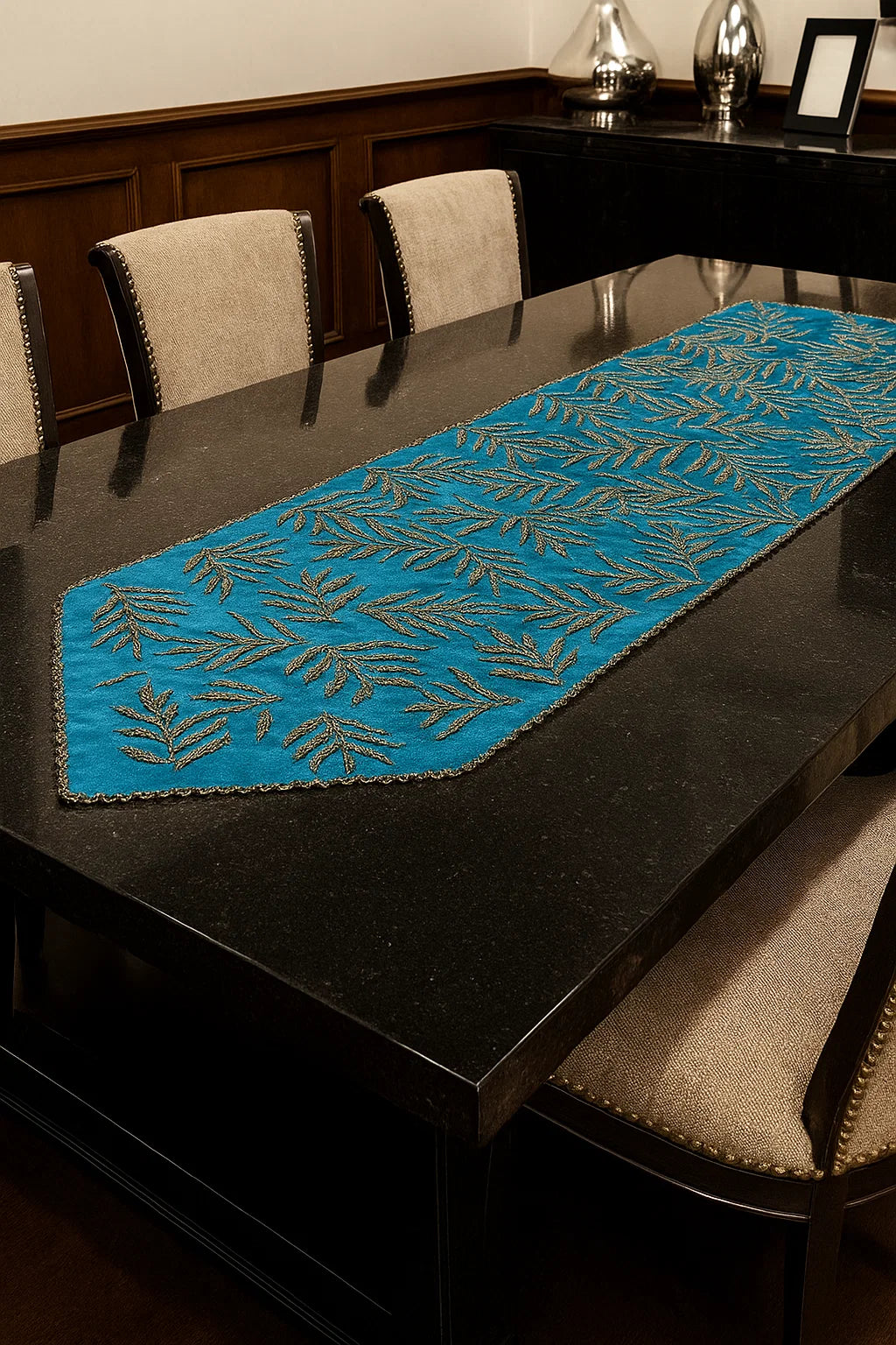 Handmade Beaded Runner- Sea Green and Gold-2