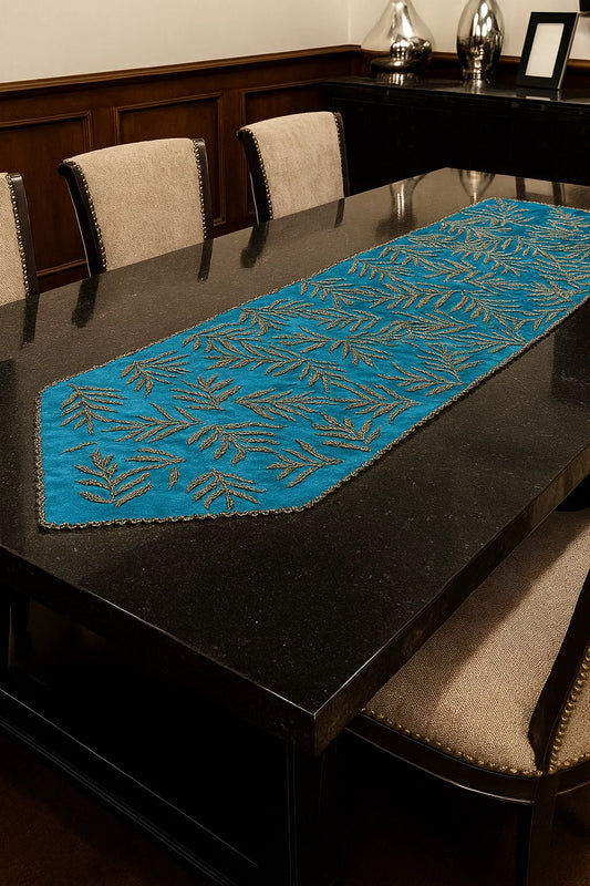 Handmade Beaded Runner- Sea Green and Gold-2
