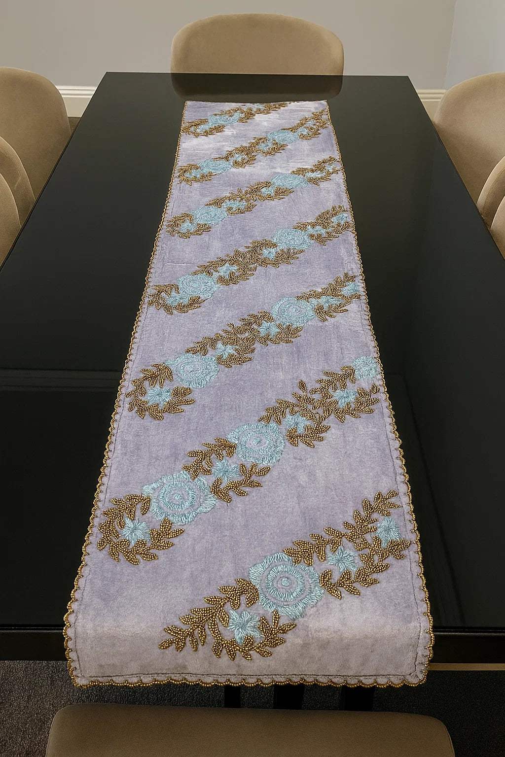 Handmade Beaded Table  Runner (Pink and Gold)