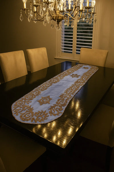 Handmade Beaded Runner - Sky Blue and Gold