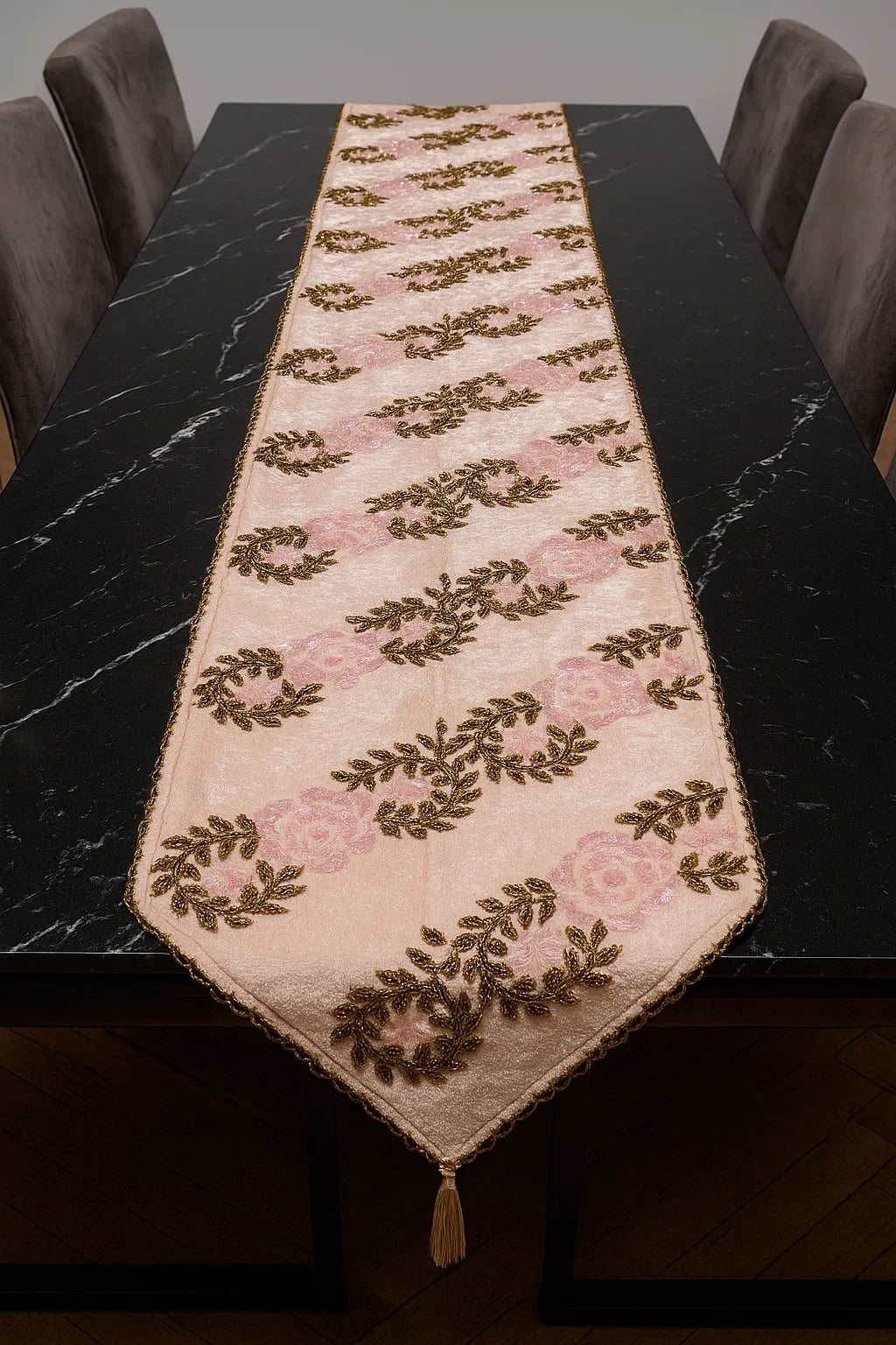 Handmade Beaded Table  Runner (Pink and Gold)
