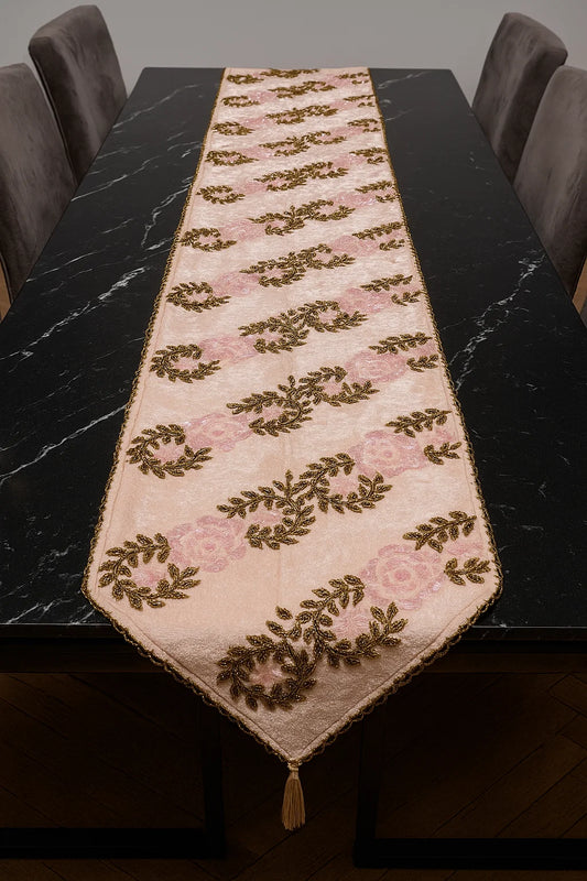 Handmade Beaded Table  Runner (Pink and Gold)