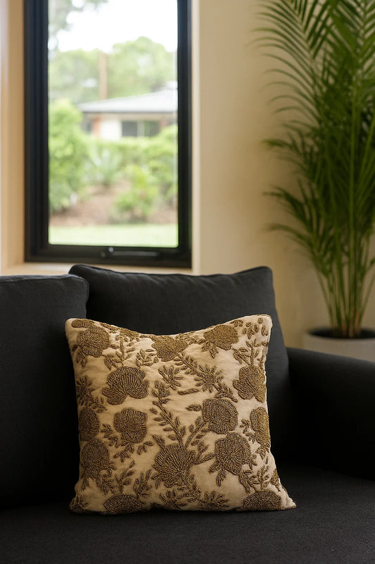 Handmade velvet Cushion Cover (Beige and Gold)