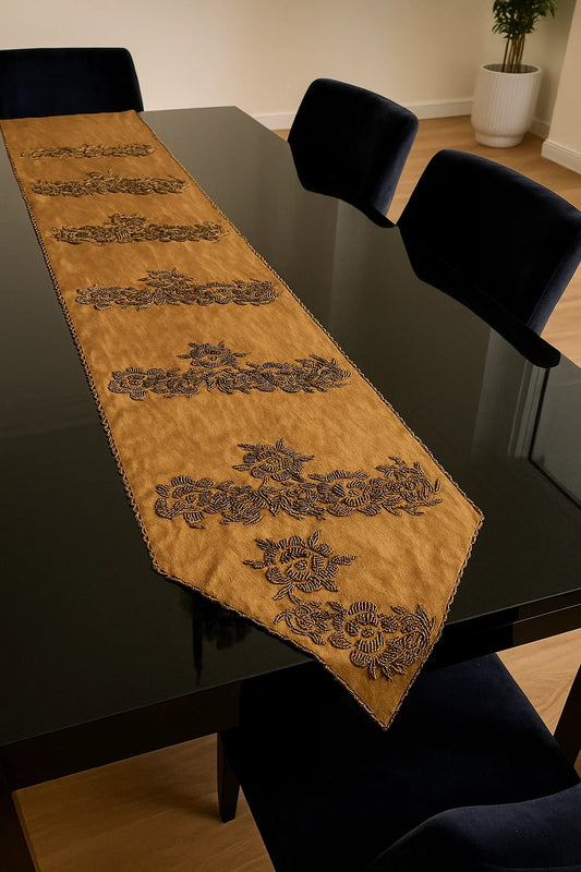 Brown and Gold Handmade Beaded Runner- (Design -5)