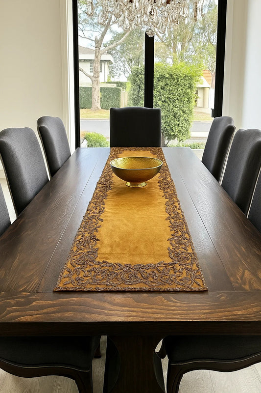 Brown and Gold Handmade Beaded Runner- (Design -3)