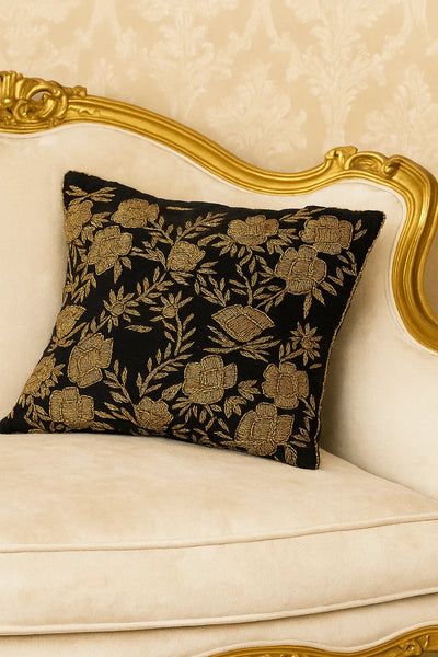 Handmade velvet Cushion Cover (Black and Gold)