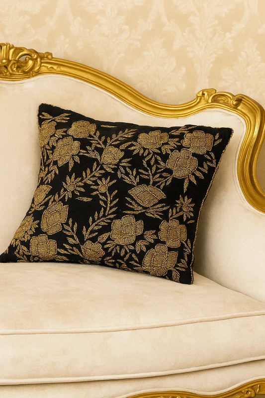 Handmade velvet Cushion Cover (Black and Gold)