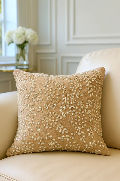 Handmade Velvet Cushion Cover (Beige Silver and Pearl)