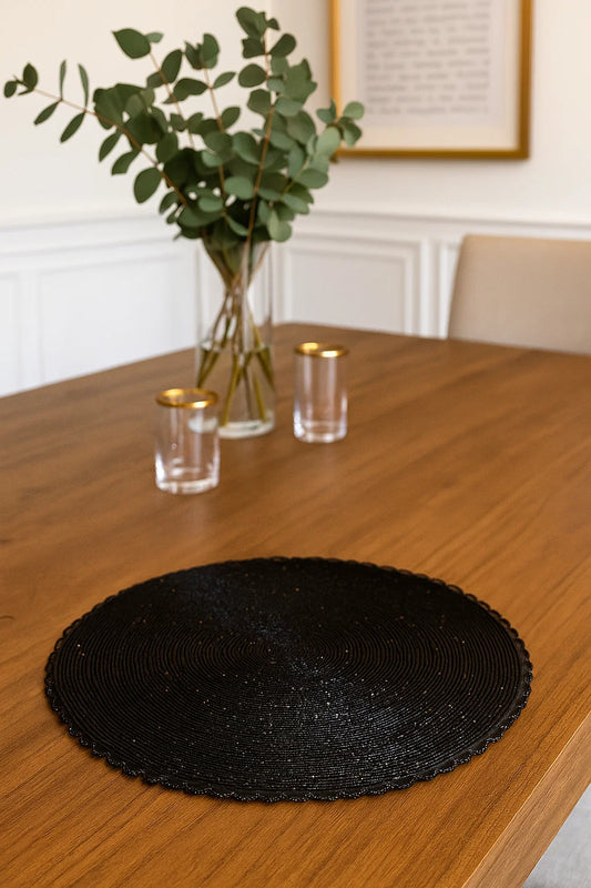 Handmade Table Mat - Cutdana (Black) - Handmade Stories