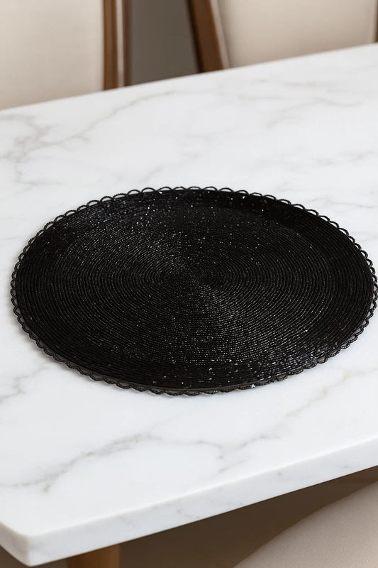 Handmade Table Mat - Cutdana (Black)