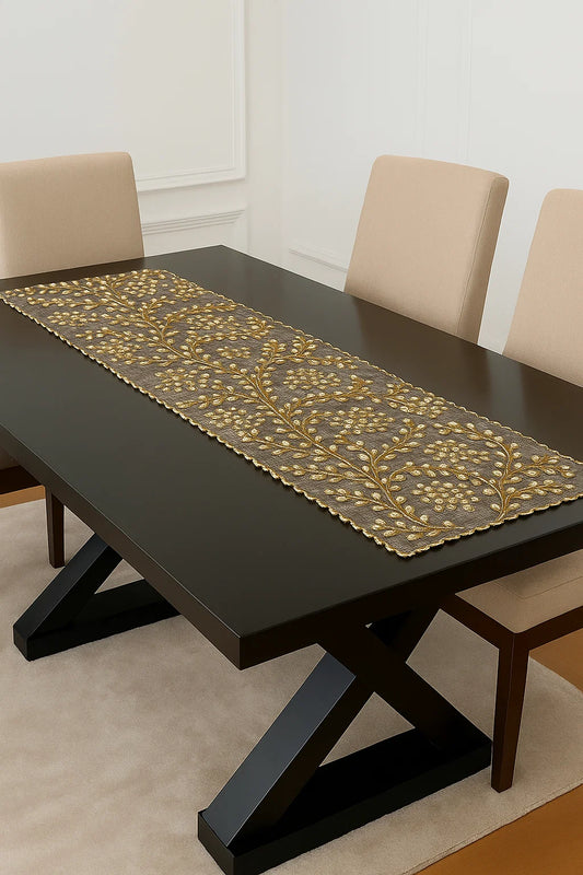 Handmade Beaded Runner - Grey Gold and Pearl