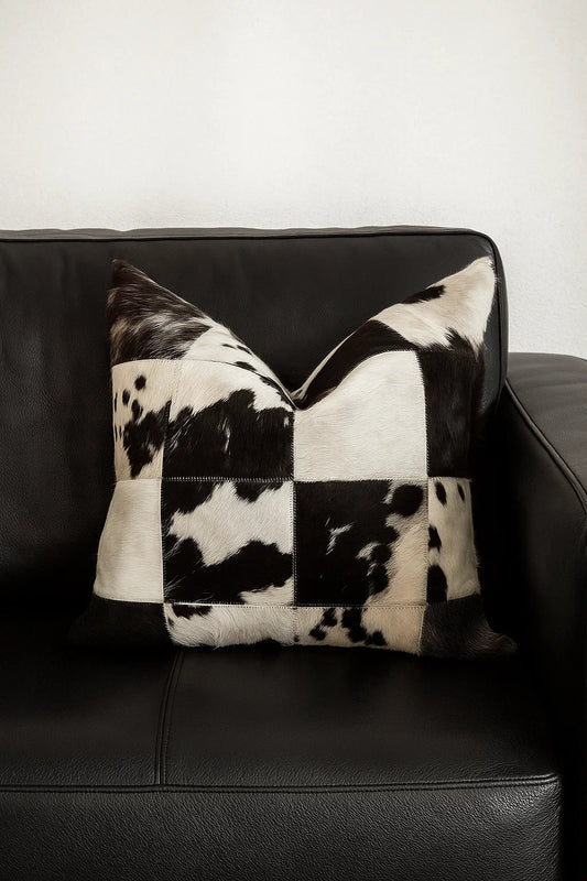 Cowhide Leather throw pillow cover (Black)