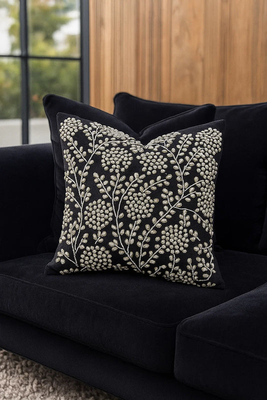 Handmade velvet Cushion Cover (Black pearl & Silver)