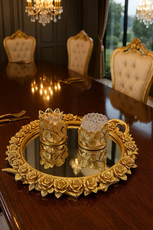 Antique Gold Finish Mirror Tray- Design-2
