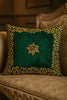 Handmade velvet Cushion Cover (Emerald Green and Gold) border