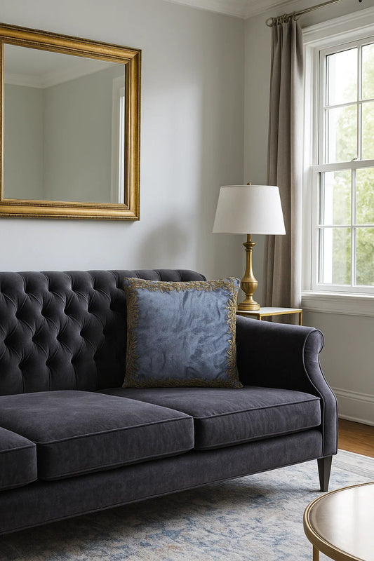 Handmade Velvet Cushion Cover (Grey and Gold)