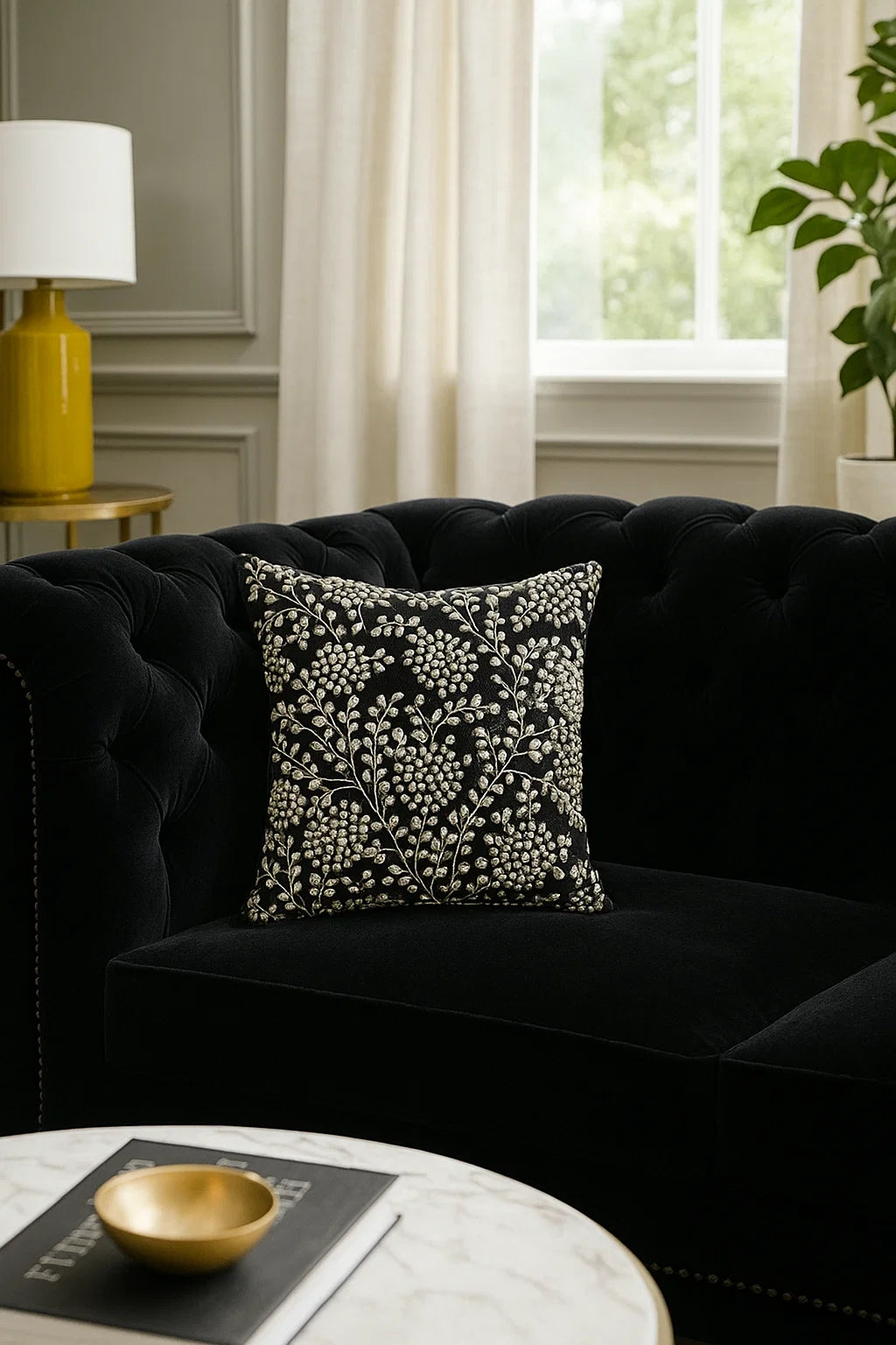 Handmade velvet Cushion Cover (Black pearl & Silver)
