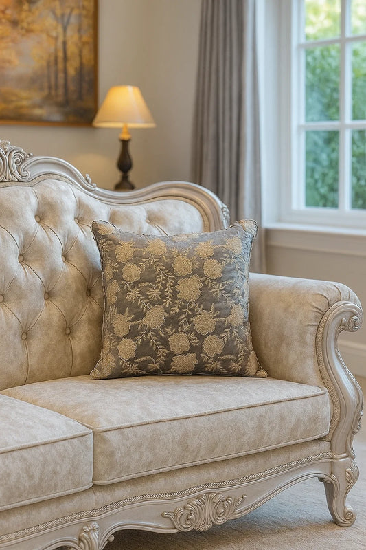 Handmade velvet Cushion Cover (Grey & Silver)