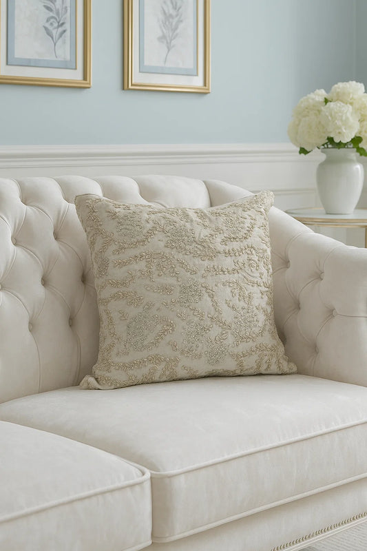 Handmade Velvet Cushion Cover (White Silver and Pearl)