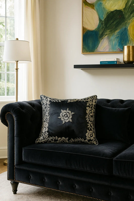 Handmade velvet Cushion Cover (Black and Silver)