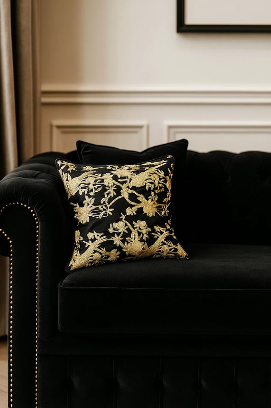Black and Beige- Embroidered Cushion Cover