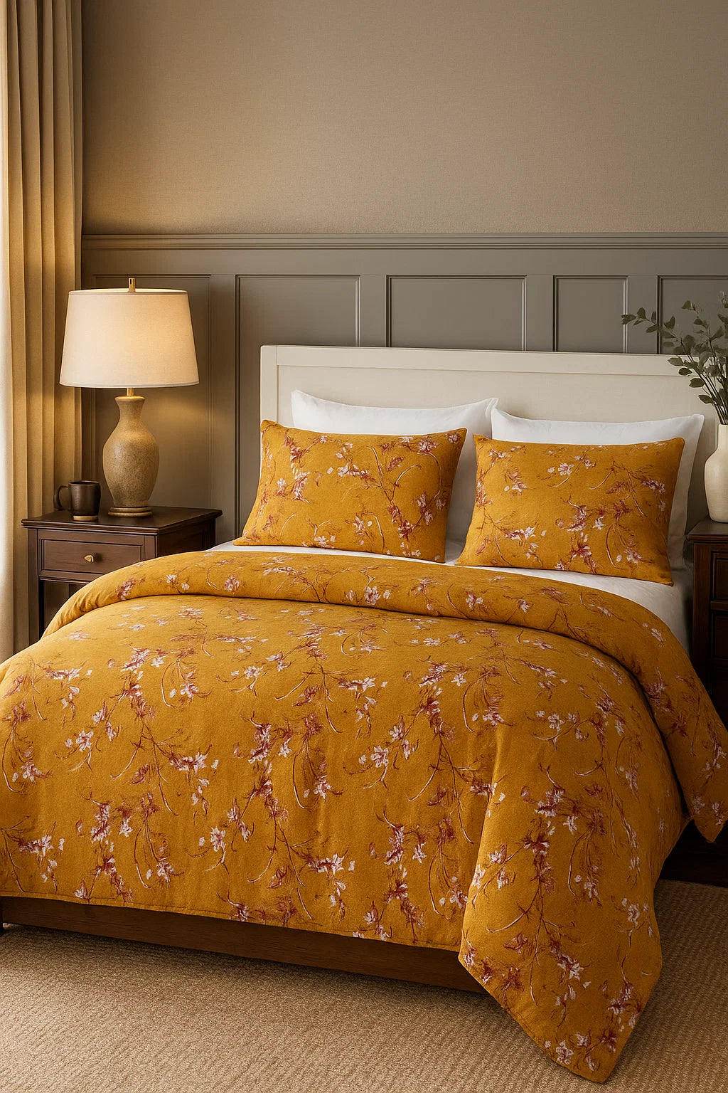 Quilt Cover Set (Mustard Yellow and Tea Pink Floral) - Handmade Stories