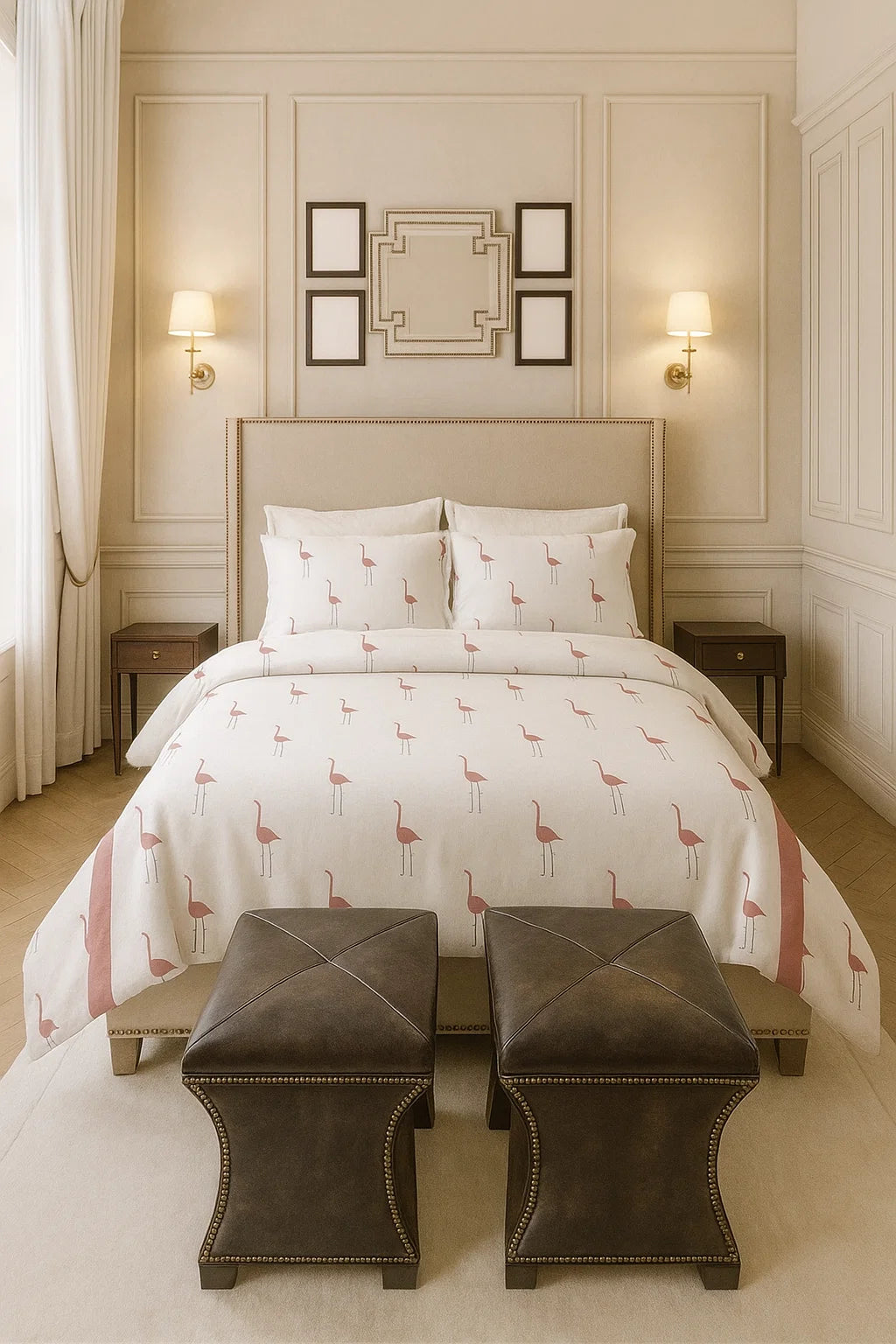 Premium Quality Bed Sheet Set With Flat Sheet (Flamingo design)