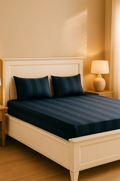Premium Quality Bed Sheet Set with Flat Sheet (Breathable Dark Blue)