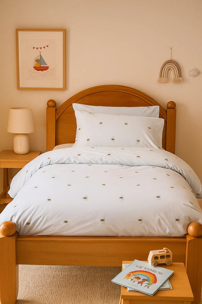 Premium Quality Bed Sheet Set with Flat Sheet (Blue Bee-Patterned)