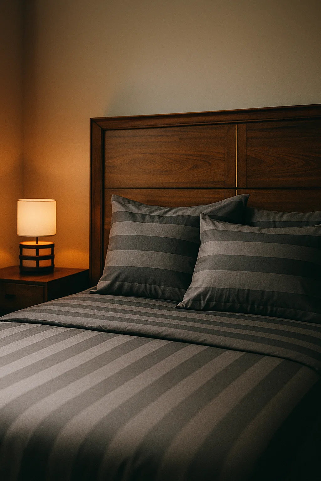 Premium Quality Bed Sheet Set (Dark Blue Stripes)