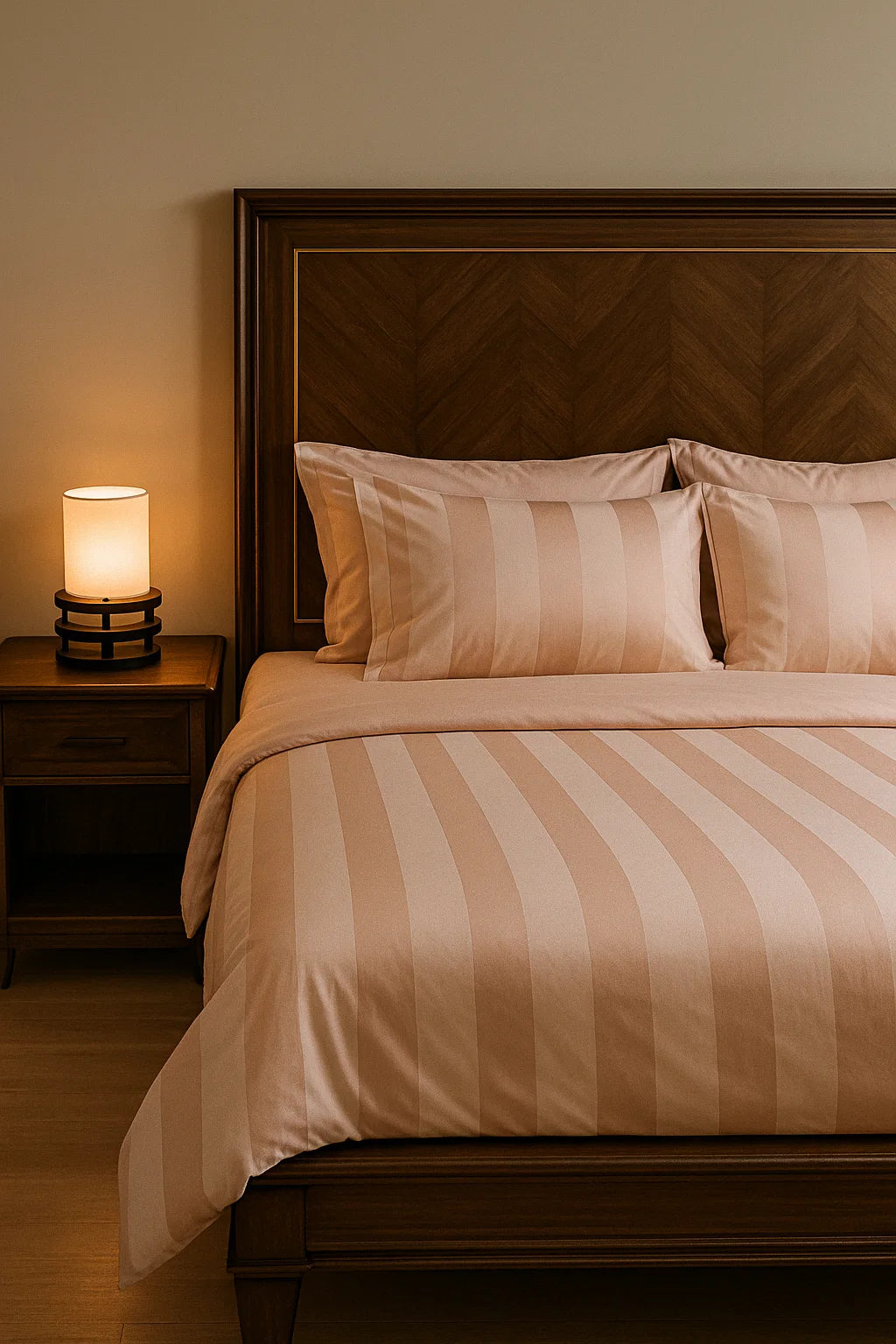 Premium Quality Bed Sheet Set With Flat Sheet (Pink wide stripe)