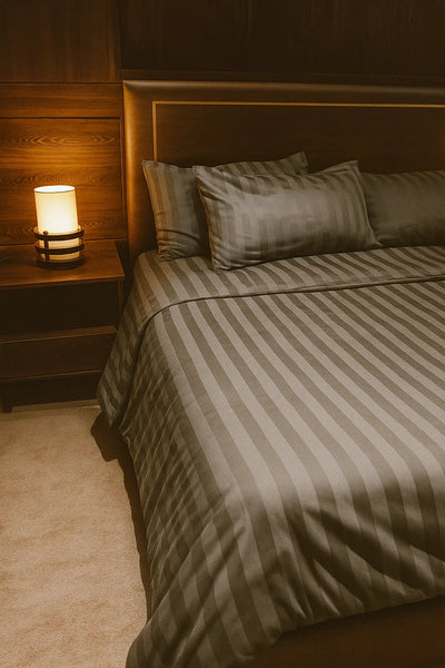 Premium Quality Bed Sheet Set (Dark Grey Striped)