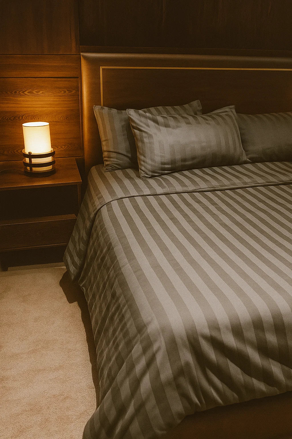 Premium Quality Bed Sheet Set (Dark Grey Striped)