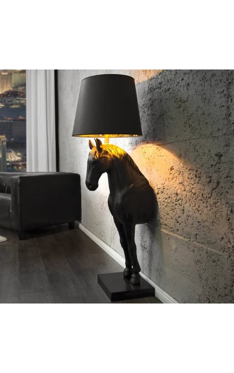 Royal Black Horse Floor Lamp