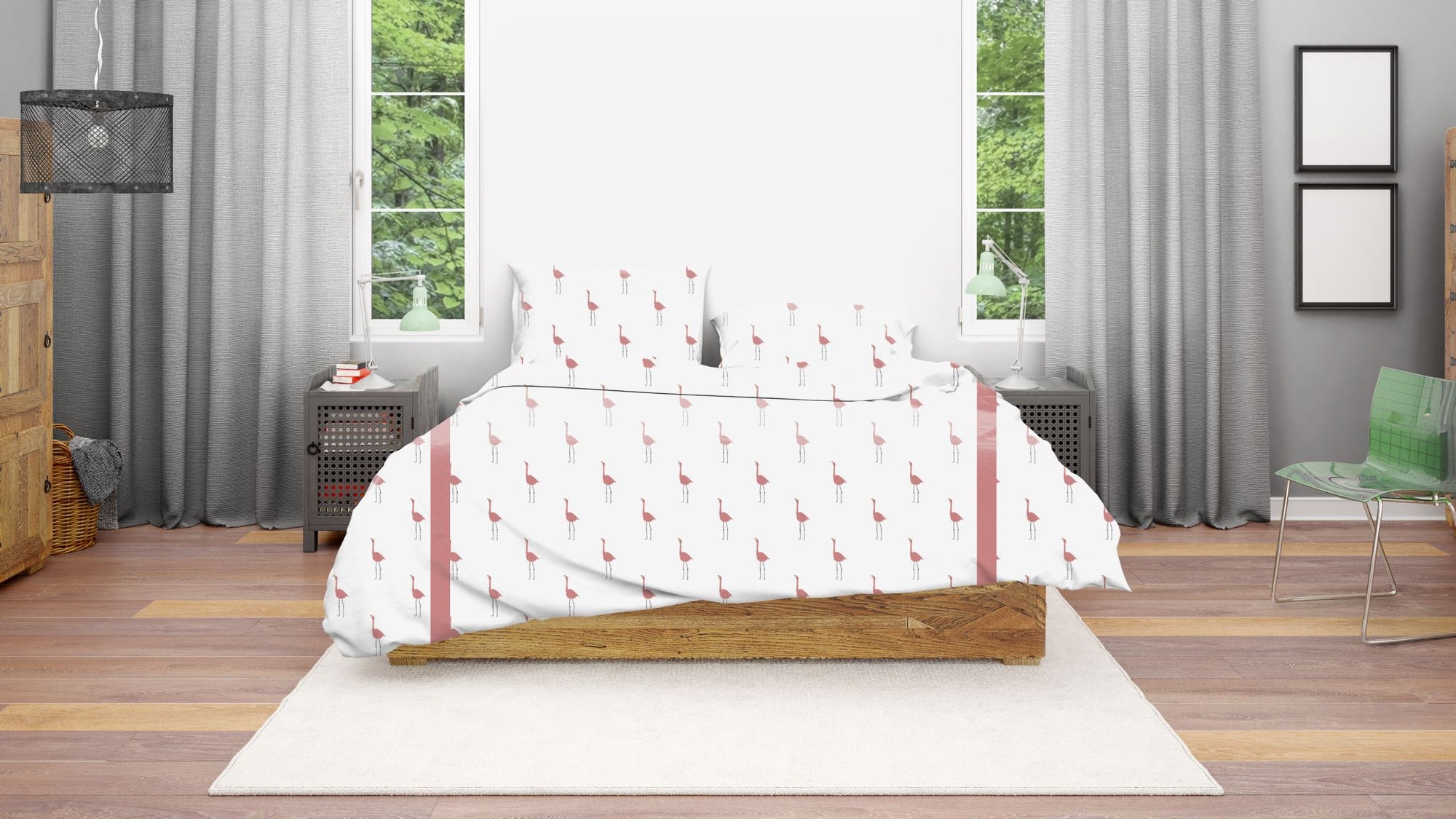 Premium Quality Bed Sheet With Flat Sheet (Flamingo design) - Handmade Stories