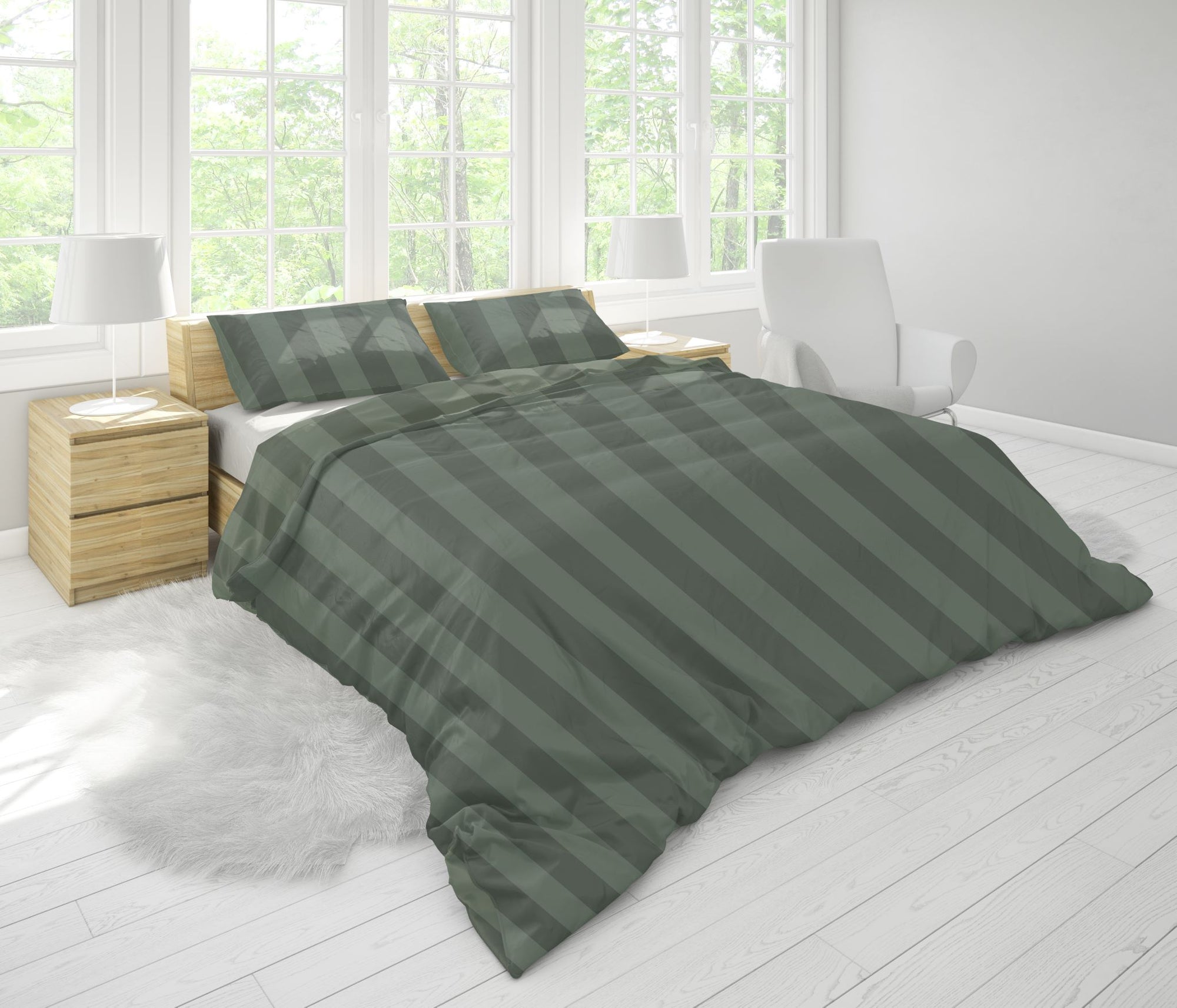 Premium Quality Bed Sheet With Flat Sheet (Stripe olive green) - Handmade Stories