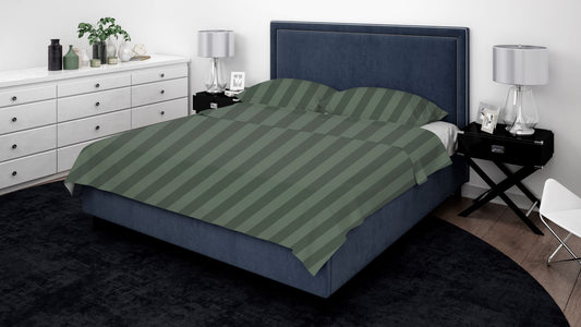 Premium Quality Bed Sheet With Flat Sheet (Stripe olive green) - Handmade Stories