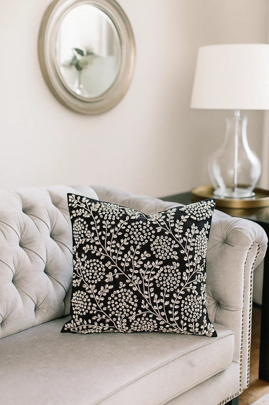 Handmade Velvet Cushion Cover (Black Pearl & Silver) - Front View