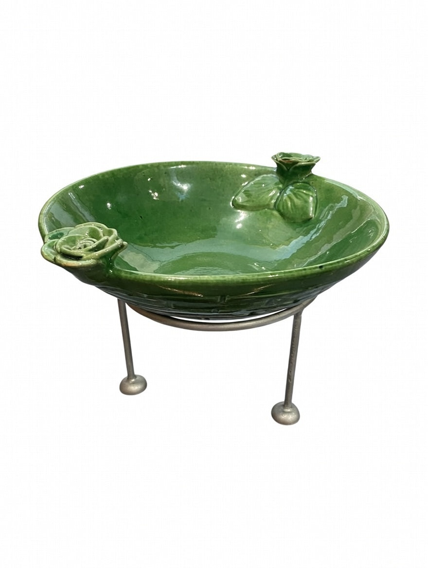Ceramic serving platter with stand (Green)