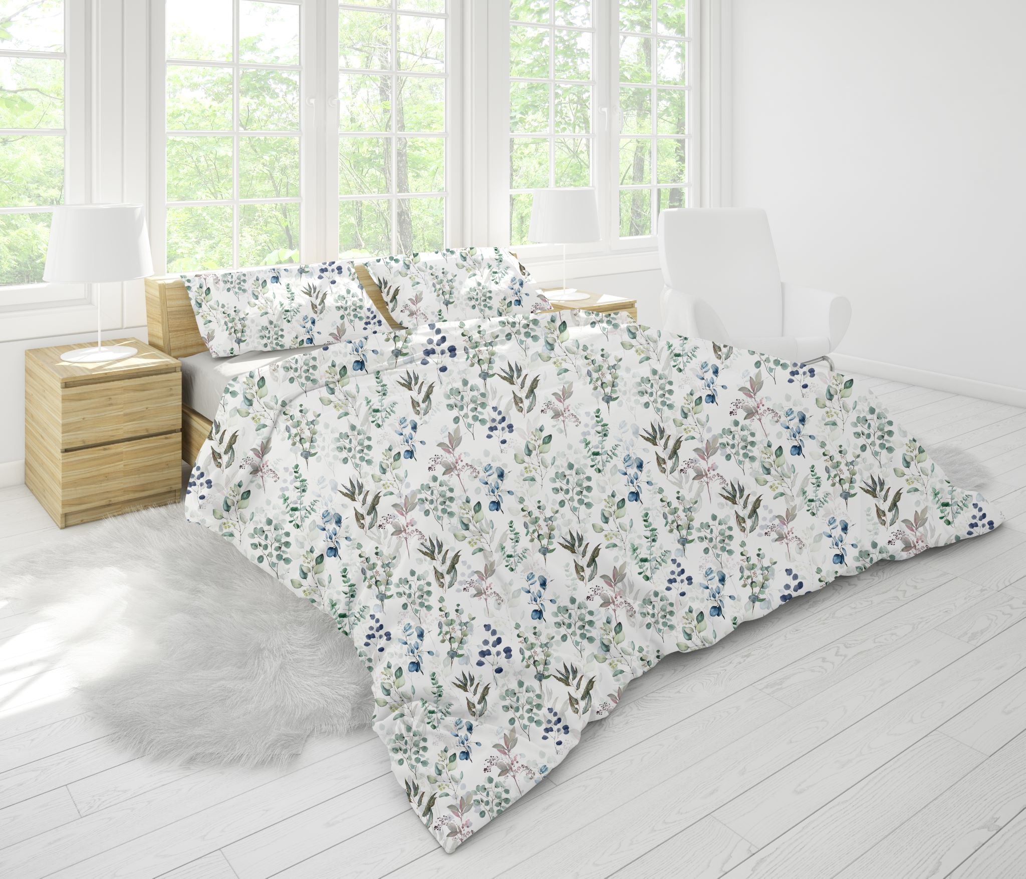 White With Green Leaves Quilt Cover Set - Handmade Stories